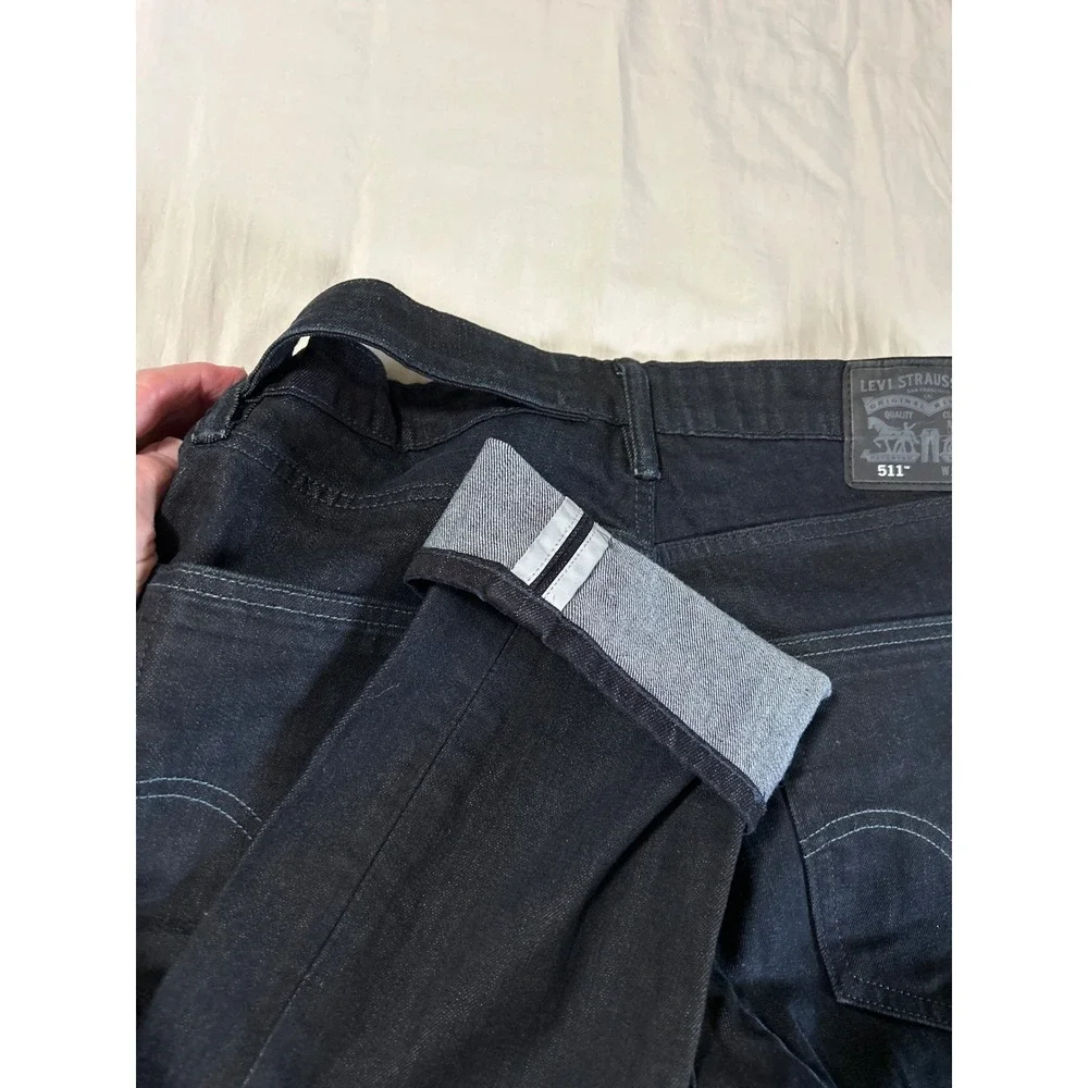 Levis 511 Commuter Slim Fit Jeans Midnight Blue Mens Reflective Selvage 32x30 - Picture 3 of 9